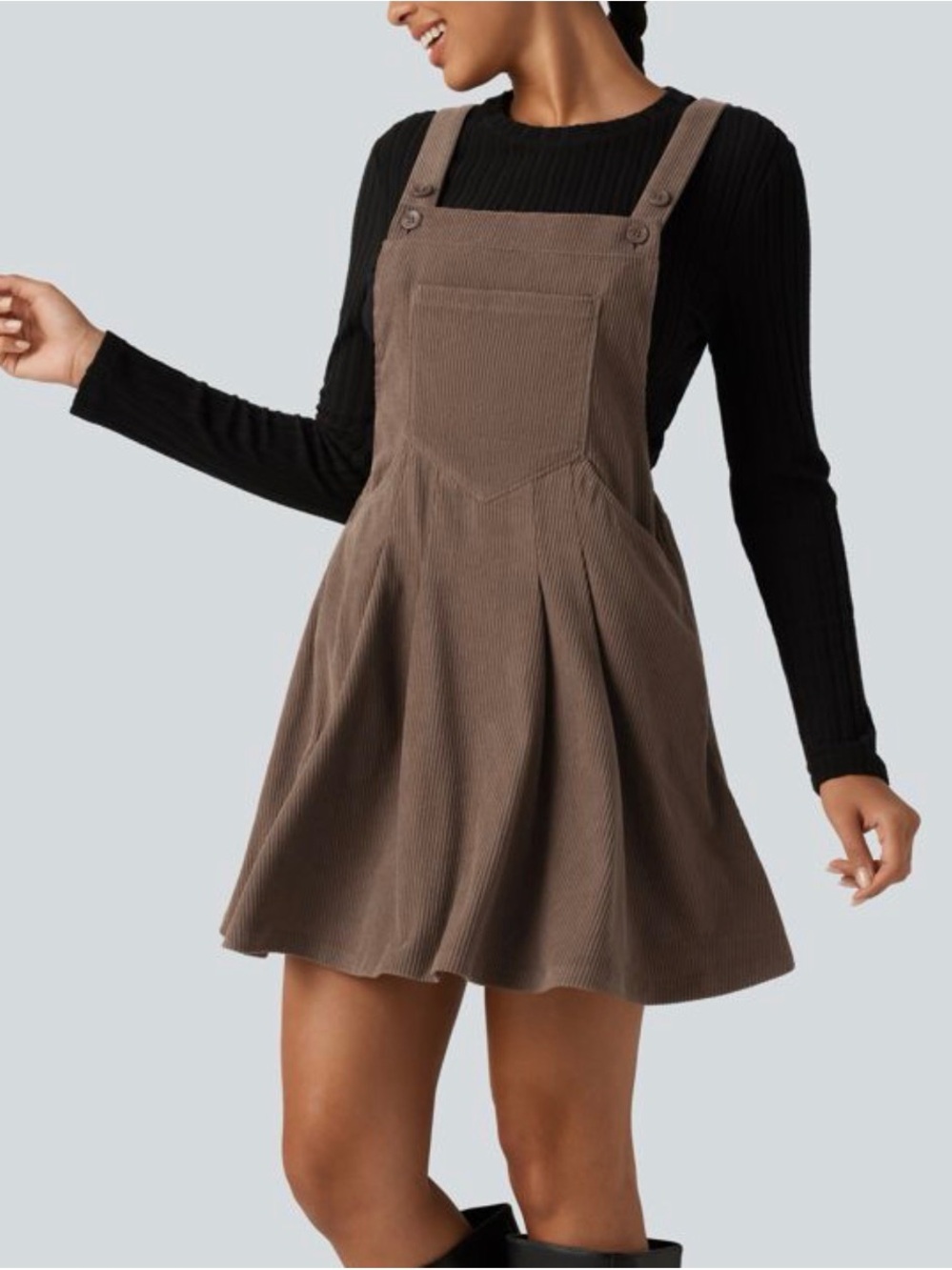 HALARA Brown Corduroy Pinafore Mini Dress
